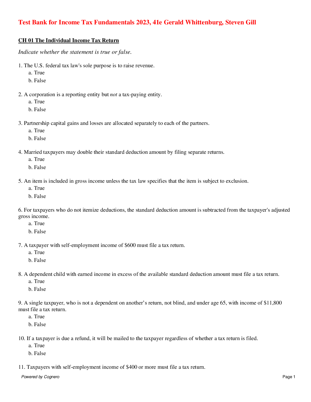 Preview of Income Tax Fundamentals 2023, 41e Gerald Whittenburg, Steven Gill (Test Bank)